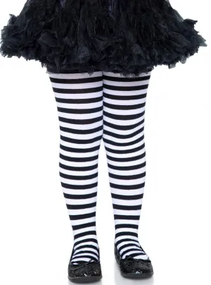 Striped Black and White Full Length Girls Stockings