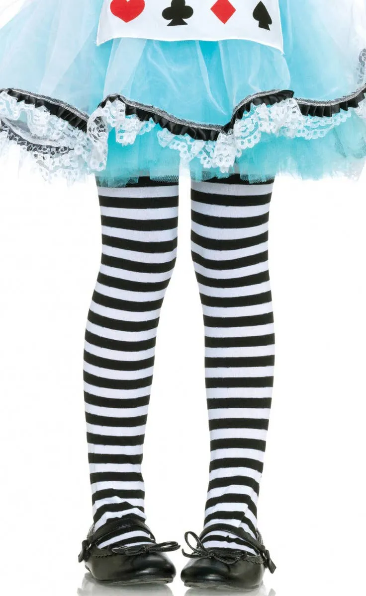 Striped Black and White Full Length Girls Stockings