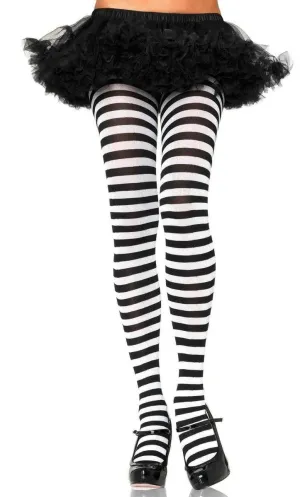 Striped Black and White Full Length Pantyhose