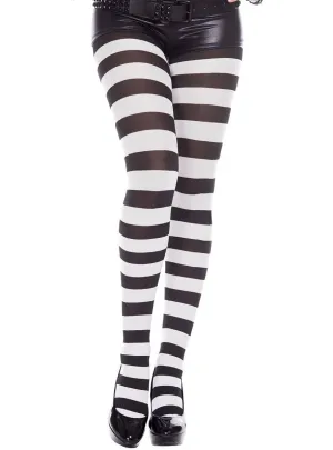 Striped Black and White Full Length Stockings
