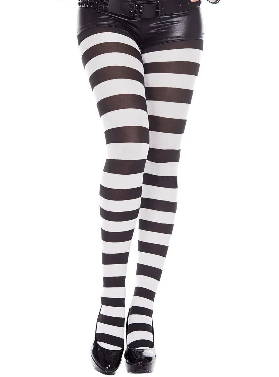 Striped Black and White Full Length Stockings