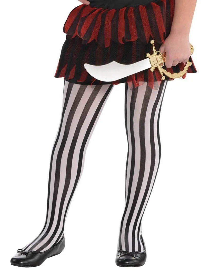 Striped Black and White Girls Costume Stockings