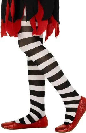 Striped Black and White Girls Full Length Stockings