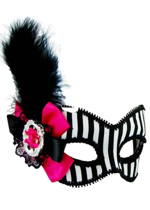 Striped Black and White Masquerade Mask on Glasses Arms