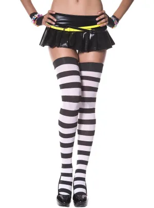 Striped Black and White Thigh High Stockings