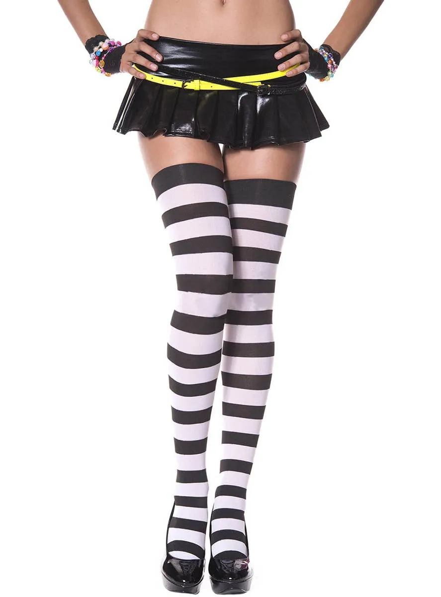 Striped Black and White Thigh High Stockings