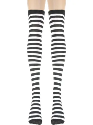 Striped Black and White Thigh High Teen Girls Stockings