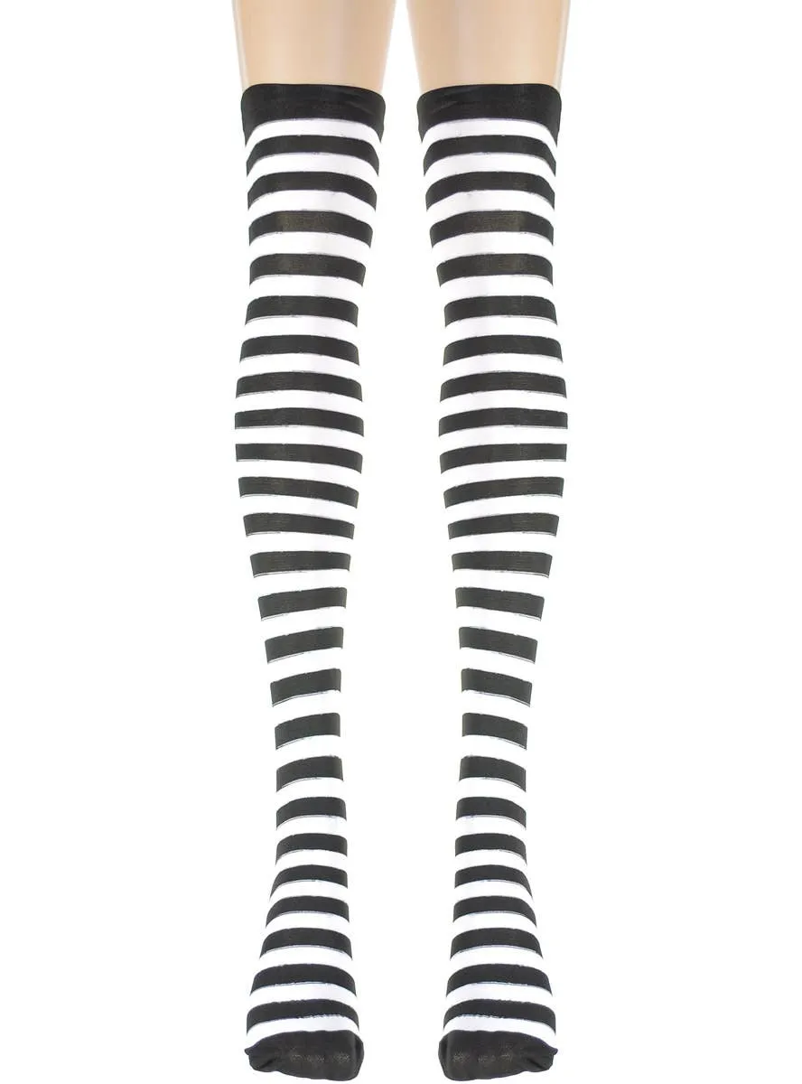 Striped Black and White Thigh High Teen Girls Stockings