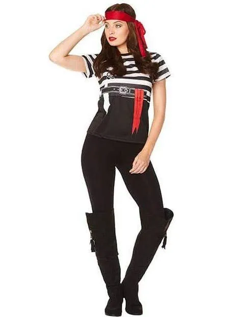 Striped Black and White Womens Pirate Costume Shirt