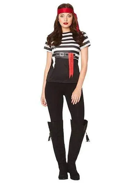 Striped Black and White Womens Pirate Costume Shirt