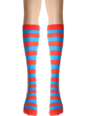 Striped Blue and Red Girls Knee High Costume Stockings