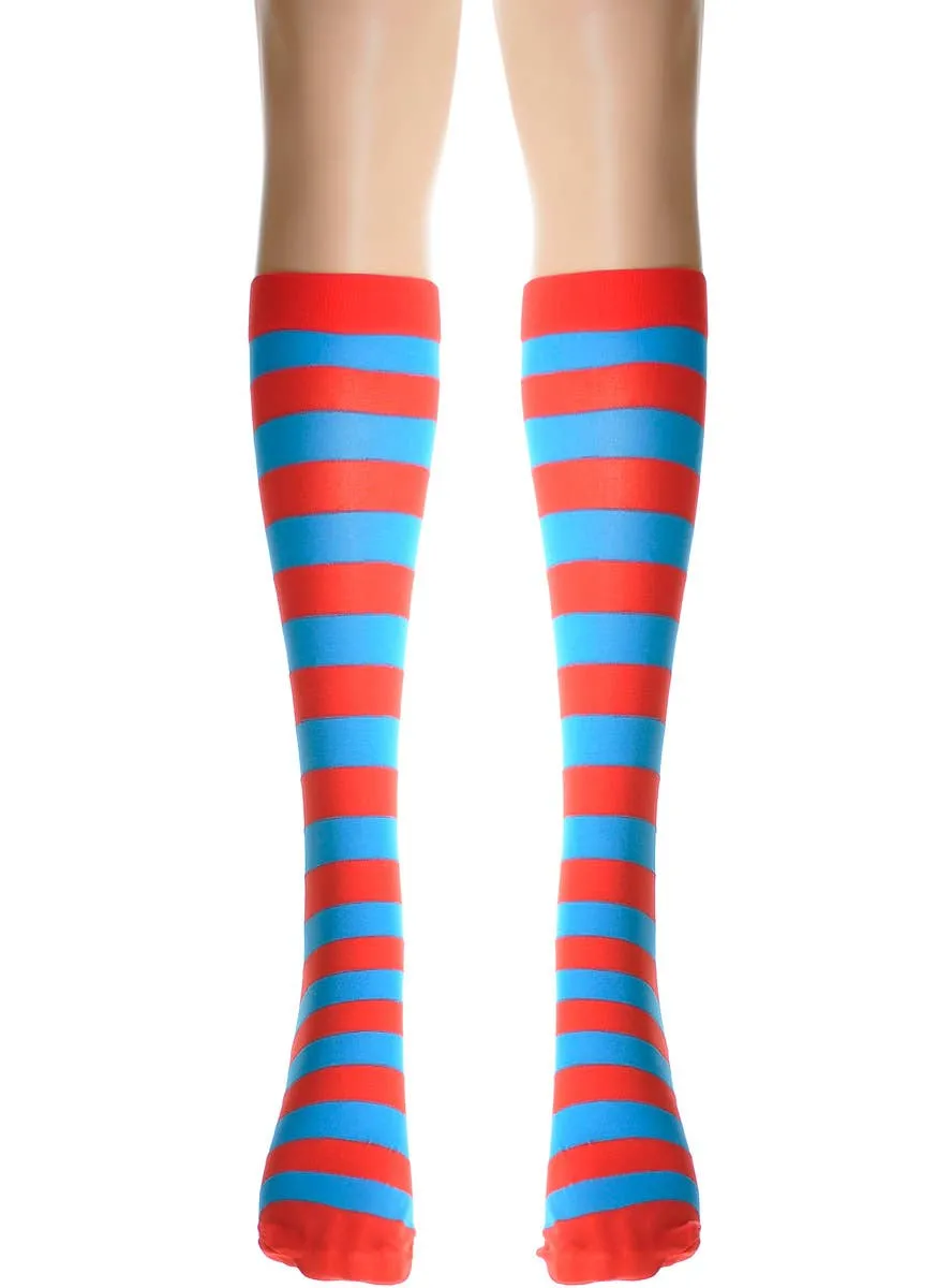 Striped Blue and Red Girls Knee High Costume Stockings