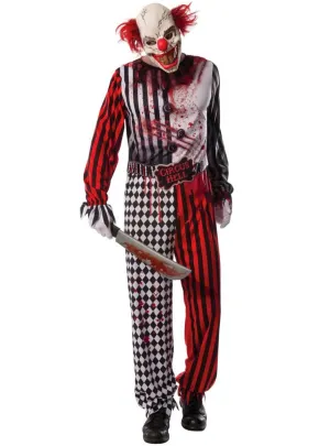 Striped Evil Clown Mens Halloween Fancy Dress Costume
