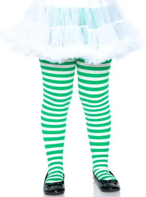 Striped Girls White And Green Costume Accessory Tights