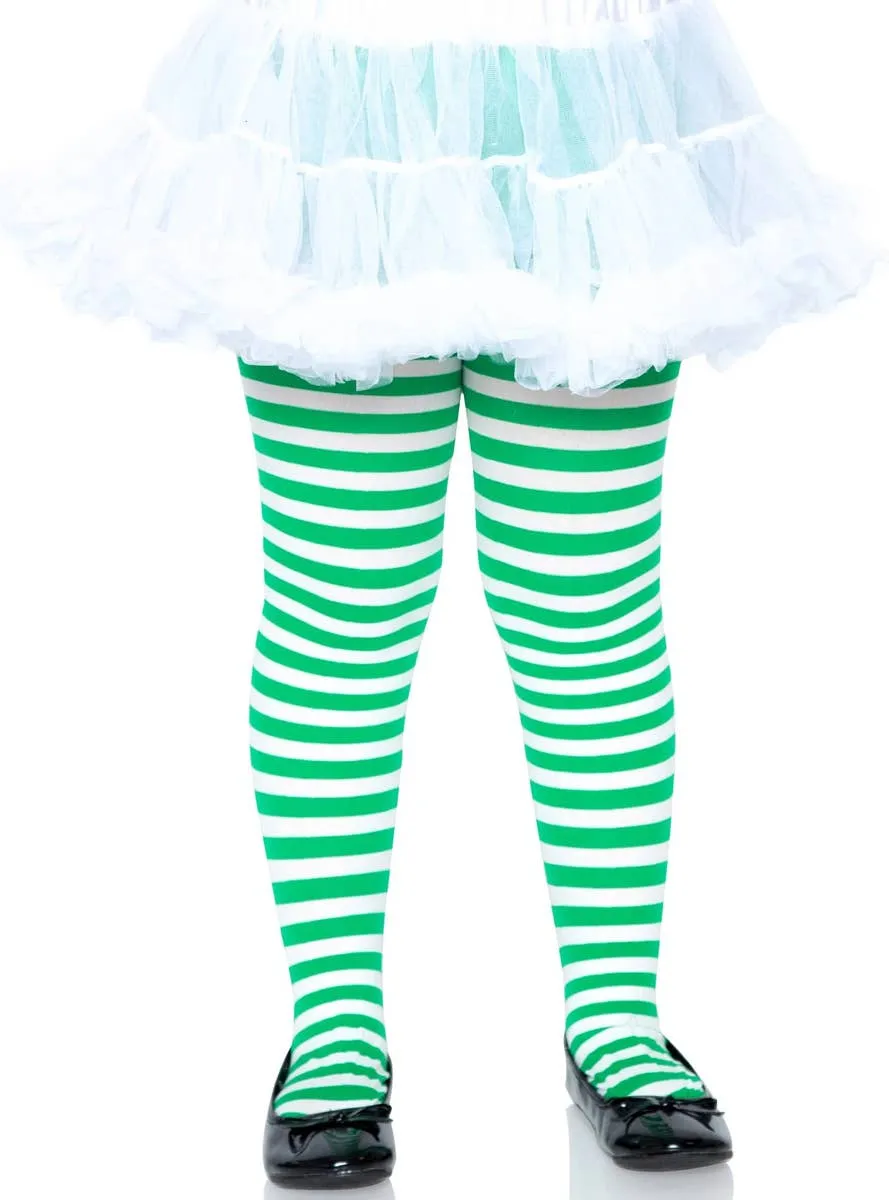 Striped Girls White And Green Costume Accessory Tights