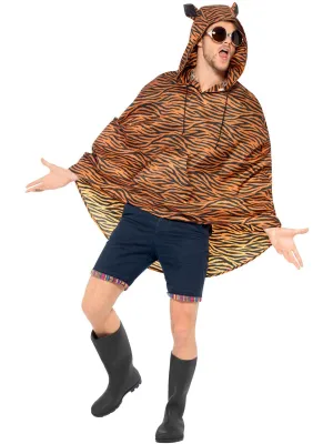 Striped Mens Animal Tiger Poncho Costume