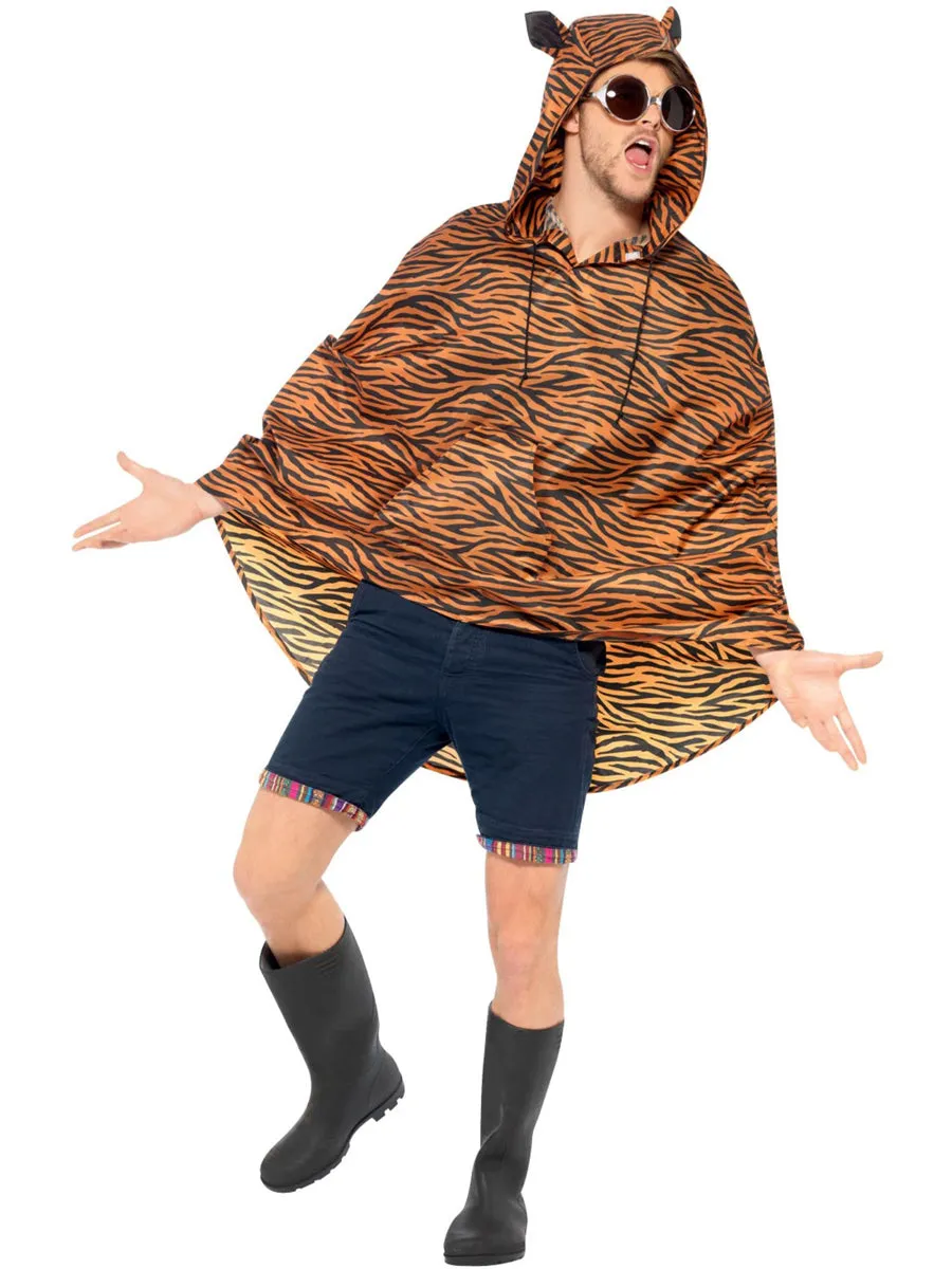 Striped Mens Animal Tiger Poncho Costume