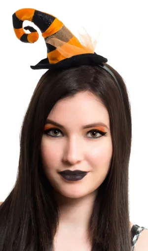 Striped Mini Black and Orange Witch Hat Headband
