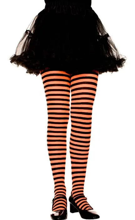 Striped Orange and Black Girls Costume Tights