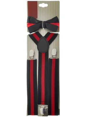 Striped Red and Black Braces and Bow Tie Set