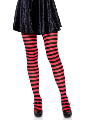 Striped Red and Black Full Length Pantyhose