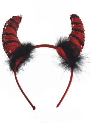 Striped Red and Black Sequinned Devil Horns on Headband