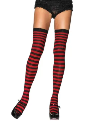 Striped Red and Black Thigh High Stockings