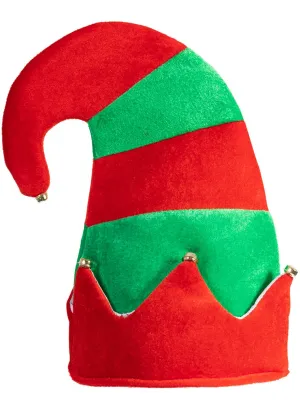 Striped Red and Green Plush Christmas Elf Costume Hat