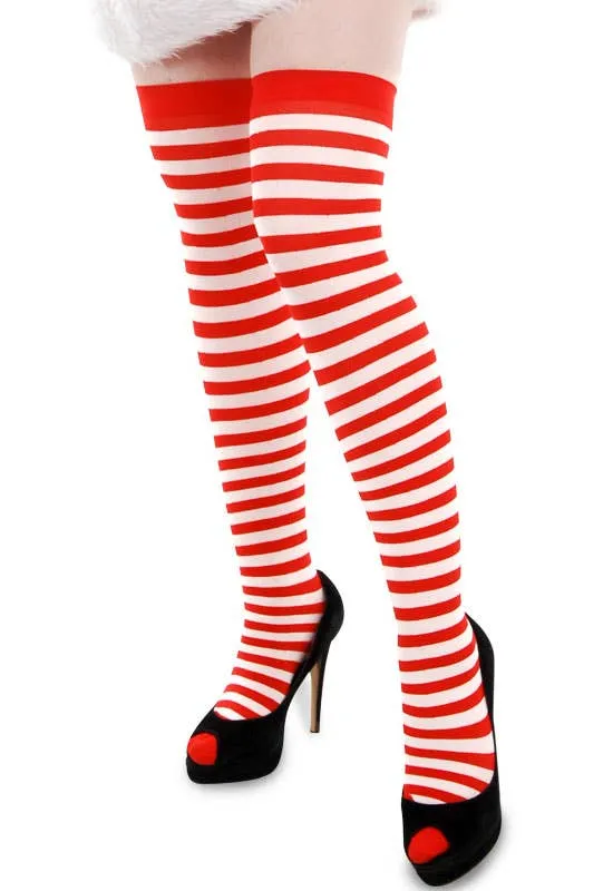 Striped Red and White Christmas Thigh High Stockings
