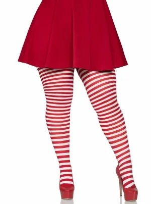 Striped Red and White Full Length Plus Size Pantyhose