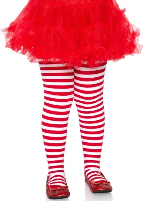 Striped Red and White Girls Opaque Full Length Stockings