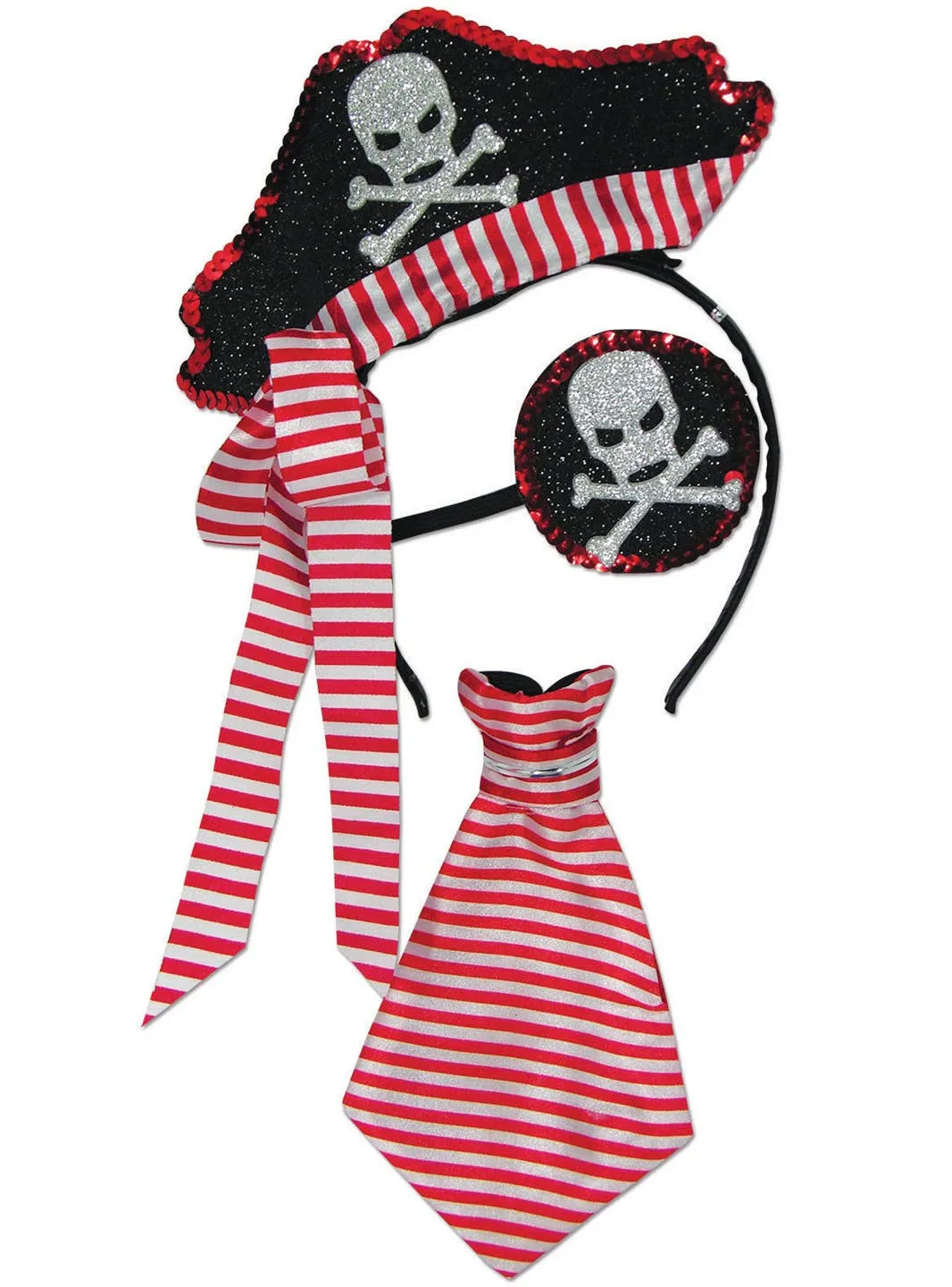 Striped Red and White Glitter Pirate Accessory Set