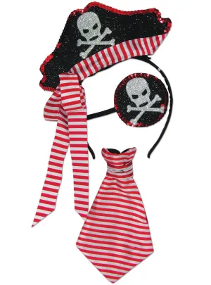 Striped Red and White Glitter Pirate Accessory Set