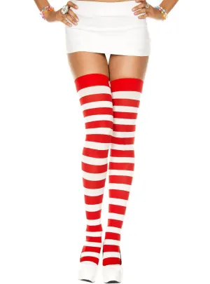 Striped Red and White Thigh High Stockings