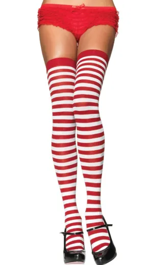 Striped Red and White Womens Thigh High Stockings