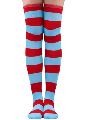 Striped Teen Girls Blue And Red Thigh High Stockings