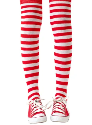 Striped Teen Girls Red And White Thigh High Stockings
