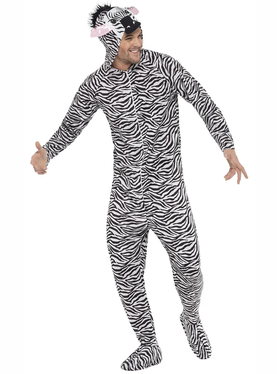 Striped Zebra Mens Animal Onesie Costume