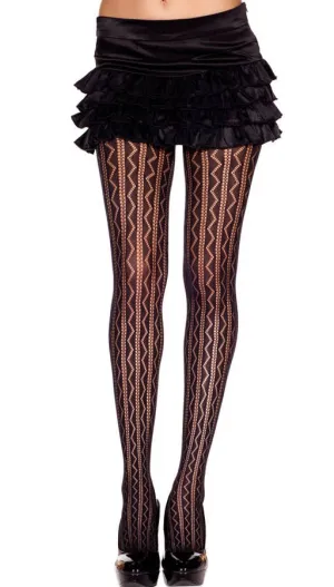Striped Zig Zag Black Pantyhose