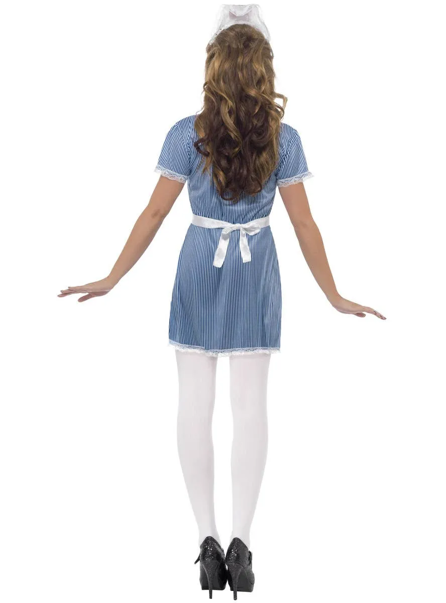Stripy Blue Naughty Nurse Womens Costume
