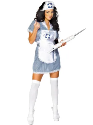 Stripy Blue Naughty Nurse Womens Costume