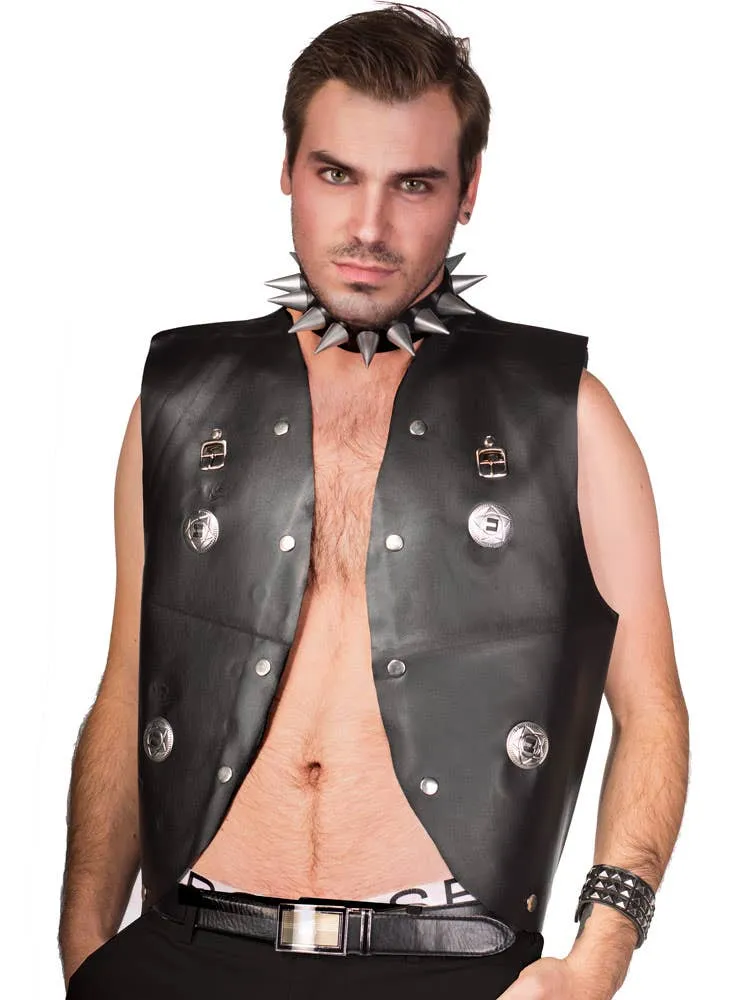 Studded Black Vinyl Adults Punk Costume Vest