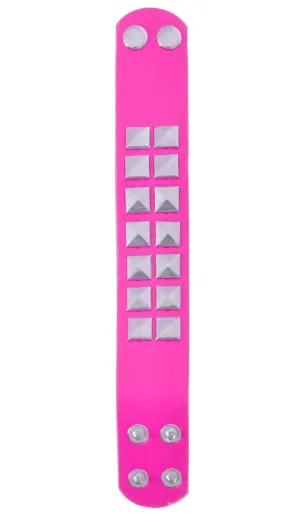 Studded Neon Pink 1980s Wrist Cuff Accessory