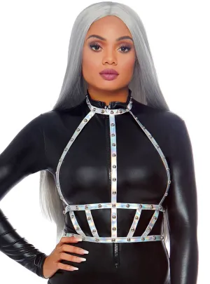 Studded Silver Holographic Vinyl Body Harness