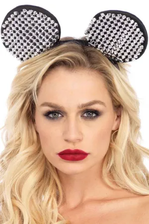 Studded Womens Black and Silver Mouse Ears Costume Accessory