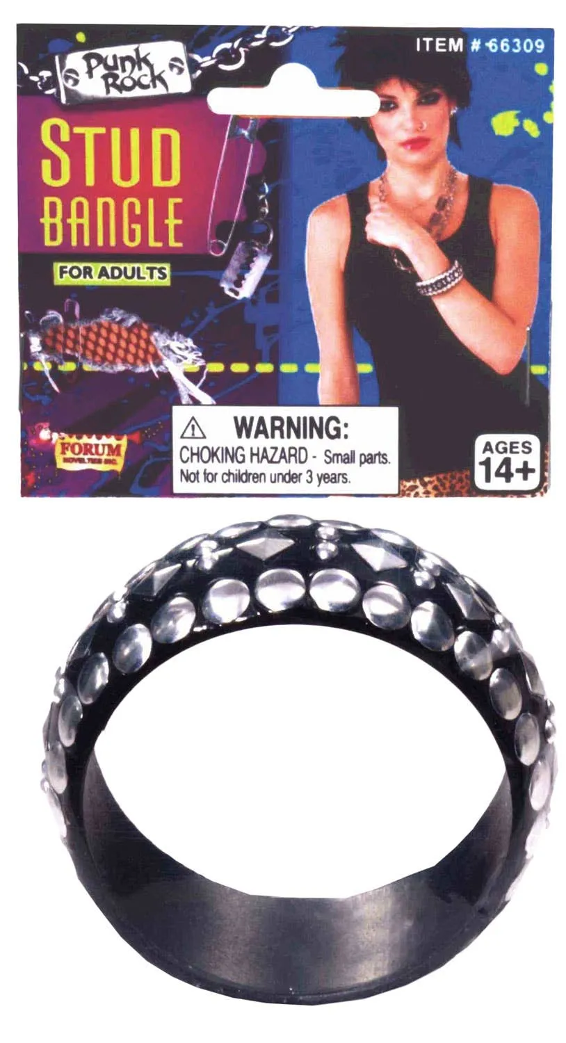 Studded Womens Black And Silver Punk Rock 80s Bangle