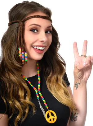 Suede Look Brown Plaited 70s Hippie Headband with Beads
