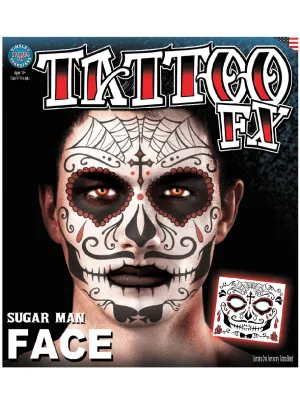 Sugar Man Red and Black Sugar Skull Face Tattoo