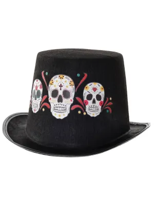 Sugar Skull Black Day of the Dead Top Hat