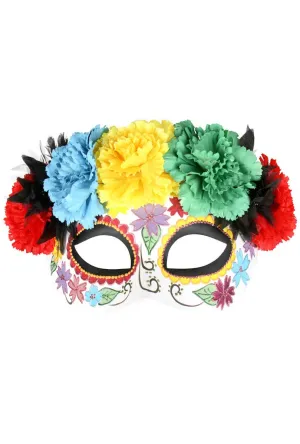 Sugar Skull Deluxe Masquerade Mask with Flowers